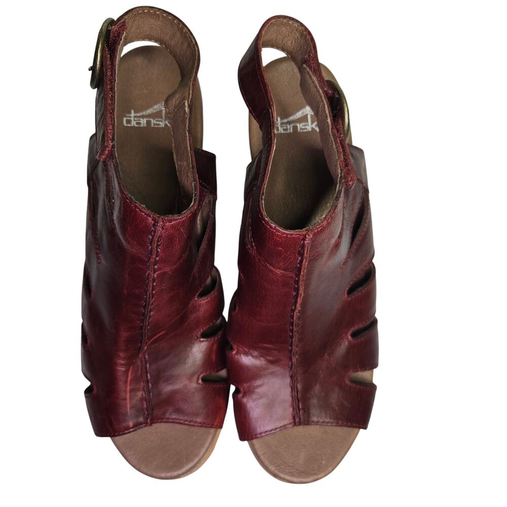 New Dansko Women Demetra Ruby Leather Cutout Chunky Platform Heel Sandals 8.5 - Picture 6 of 11